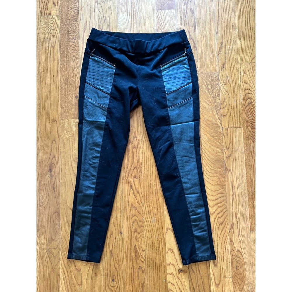 Worthington Pants with front pleather accent stripe & zip pockets- Size L